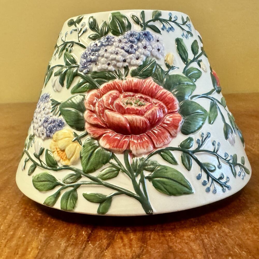 Yankee Candle Floral Ceramic Candle Shade Cover Hydrangea Rose 7” Vintage